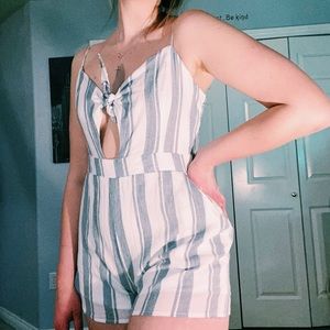 Blue and white romper